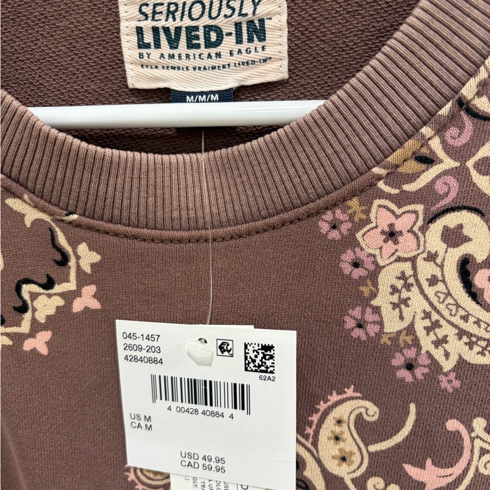American Eagle Outfitters Brown Paisley Sweatshirt